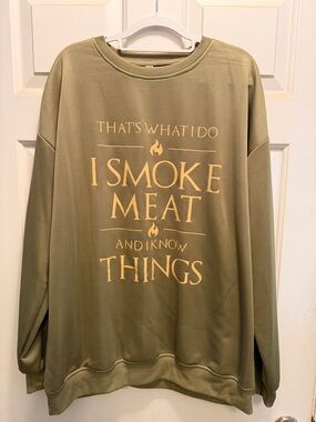 Olive Green Graphic Sweatshirt - I Smoke Meat Design